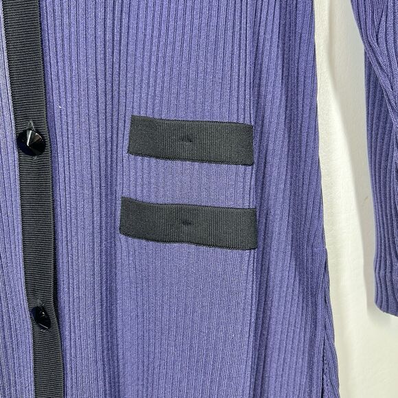 Misook Women Sz M Purple Ribbed Long Sleeve Button Front Cardigan Black Trim - Picture 5 of 11